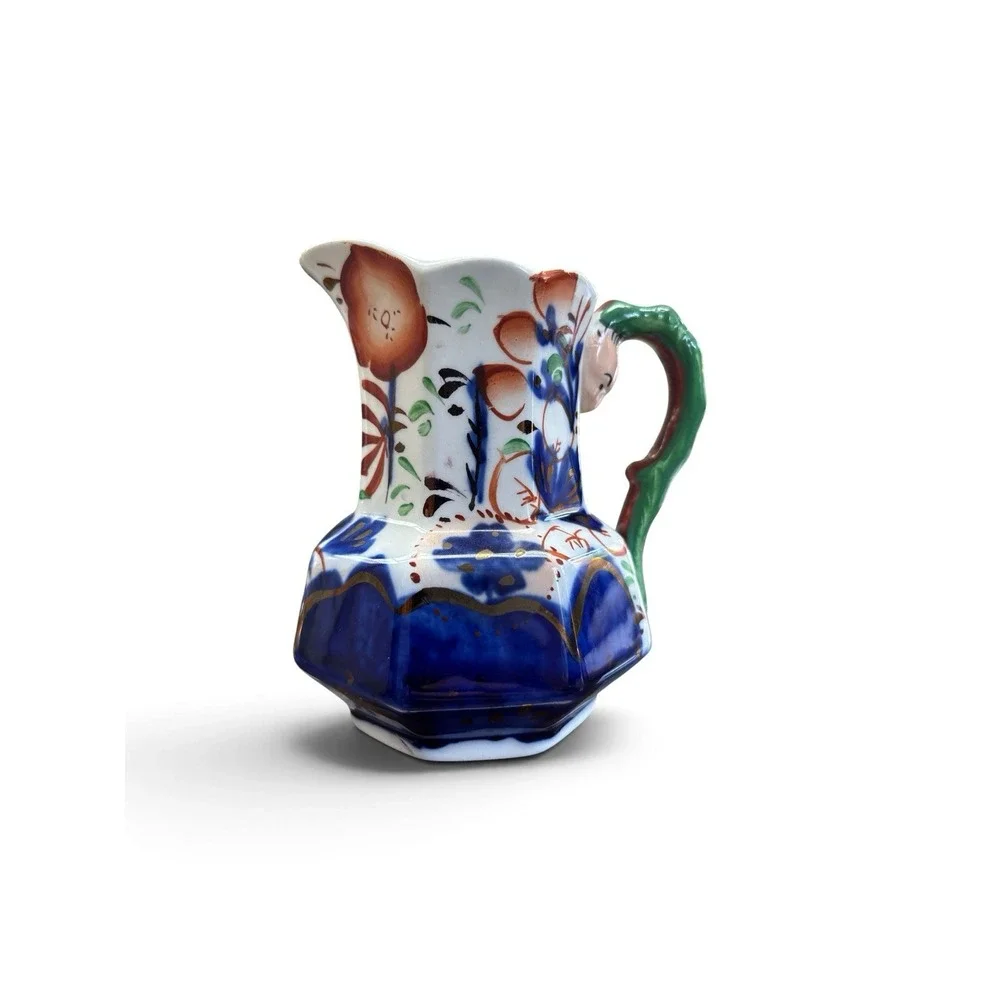 Early Gaudy Ironstone Pitcher With Unusual Handle - Ex. cond.